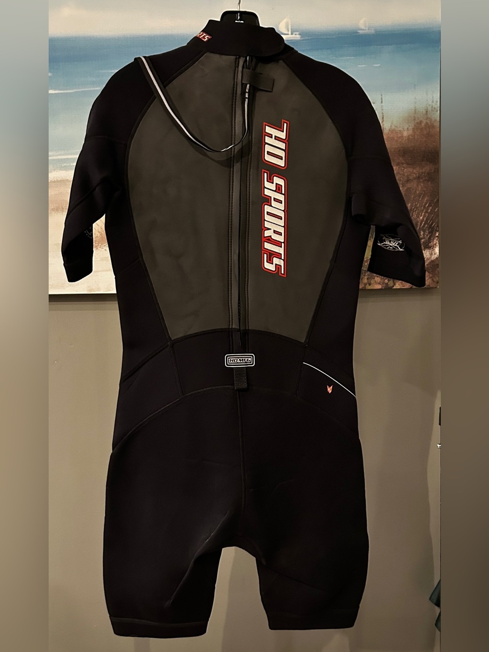 HO Sports Men’s SS Shorty One-Piece Wetsuit in Black and Dark Gray - Front Zip
